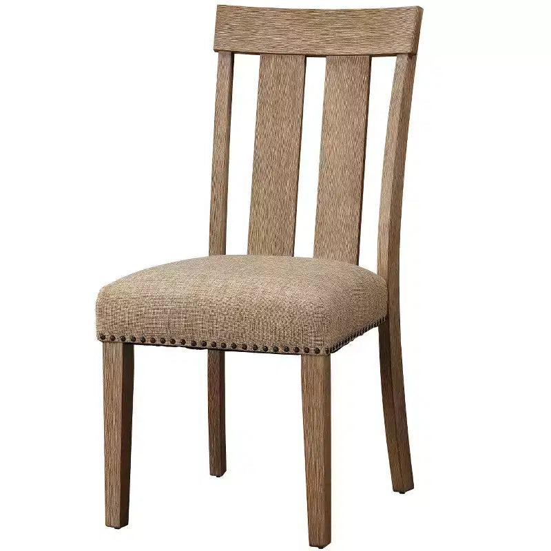 HomeRoots - Lot de deux chaises de salle à manger avec dossier à lattes en bois massif et tissu d'ameublement naturel et marron