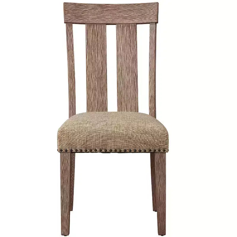 HomeRoots - Lot de deux chaises de salle à manger avec dossier à lattes en bois massif et tissu d'ameublement naturel et marron