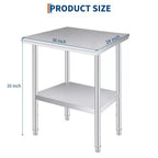 Table de préparation alimentaire en acier inoxydable avec coins arrondis, étagère inférieure réglable, plan de travail robuste avec étagère inférieure réglable