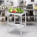 Table de préparation alimentaire en acier inoxydable avec coins arrondis, étagère inférieure réglable, plan de travail robuste avec étagère inférieure réglable