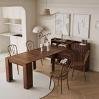 Table à manger extensible moderne en noyer avec espace de rangement, montage facile, design rectangulaire.