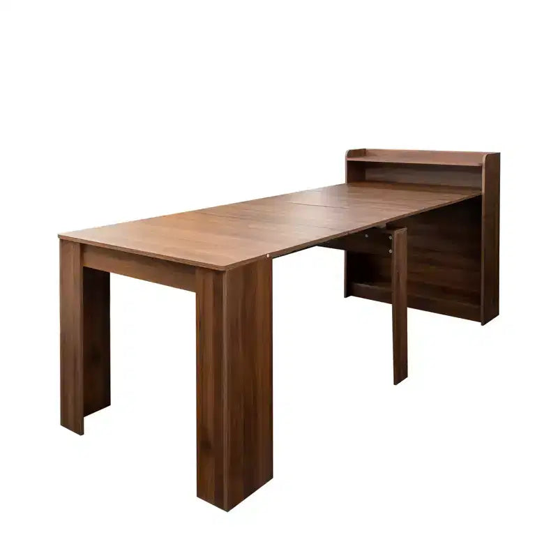 Table à manger extensible moderne en noyer avec espace de rangement, montage facile, design rectangulaire.