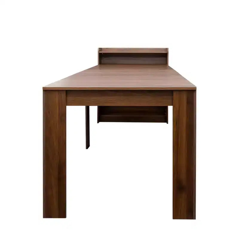 Table à manger extensible moderne en noyer avec espace de rangement, montage facile, design rectangulaire.