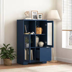 CLIHOME Armoire de rangement peinte à 2 portes avec portes vitrées et tiroir, espace de rangement ouvert