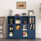 CLIHOME Armoire de rangement peinte à 2 portes avec portes vitrées et tiroir, espace de rangement ouvert