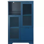CLIHOME Armoire de rangement peinte à 2 portes avec portes vitrées et tiroir, espace de rangement ouvert