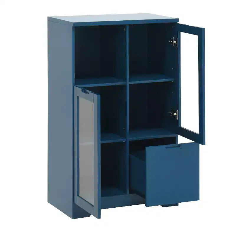 CLIHOME Armoire de rangement peinte à 2 portes avec portes vitrées et tiroir, espace de rangement ouvert