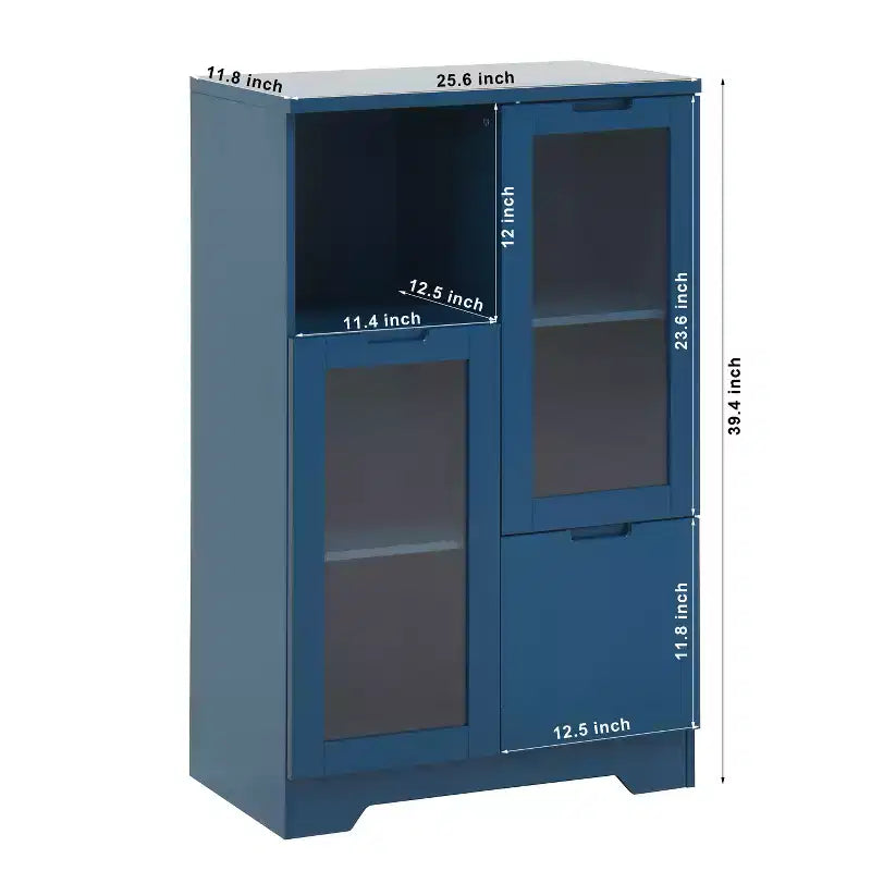 CLIHOME Armoire de rangement peinte à 2 portes avec portes vitrées et tiroir, espace de rangement ouvert