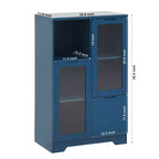CLIHOME Armoire de rangement peinte à 2 portes avec portes vitrées et tiroir, espace de rangement ouvert