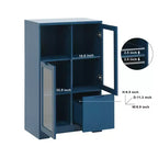 CLIHOME Armoire de rangement peinte à 2 portes avec portes vitrées et tiroir, espace de rangement ouvert