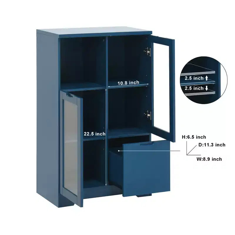 CLIHOME Armoire de rangement peinte à 2 portes avec portes vitrées et tiroir, espace de rangement ouvert