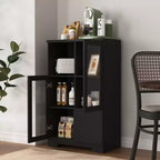 CLIHOME Armoire de rangement peinte à 2 portes avec portes vitrées et tiroir, espace de rangement ouvert