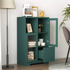 CLIHOME Armoire de rangement peinte à 2 portes avec portes vitrées et tiroir, espace de rangement ouvert