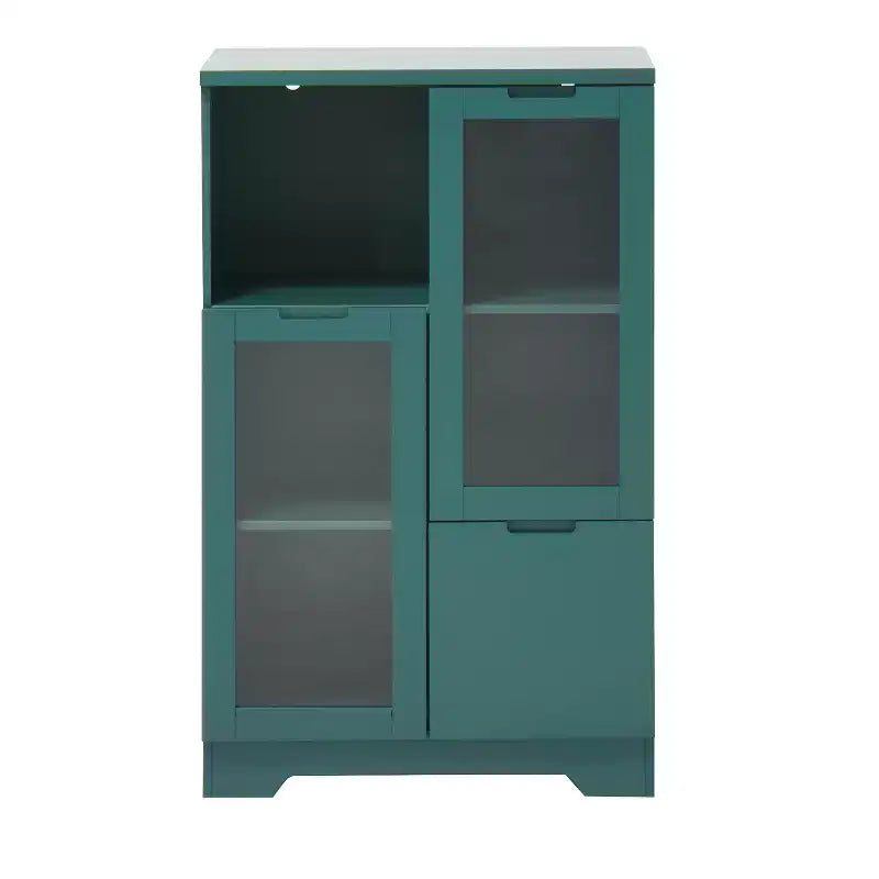 CLIHOME Armoire de rangement peinte à 2 portes avec portes vitrées et tiroir, espace de rangement ouvert