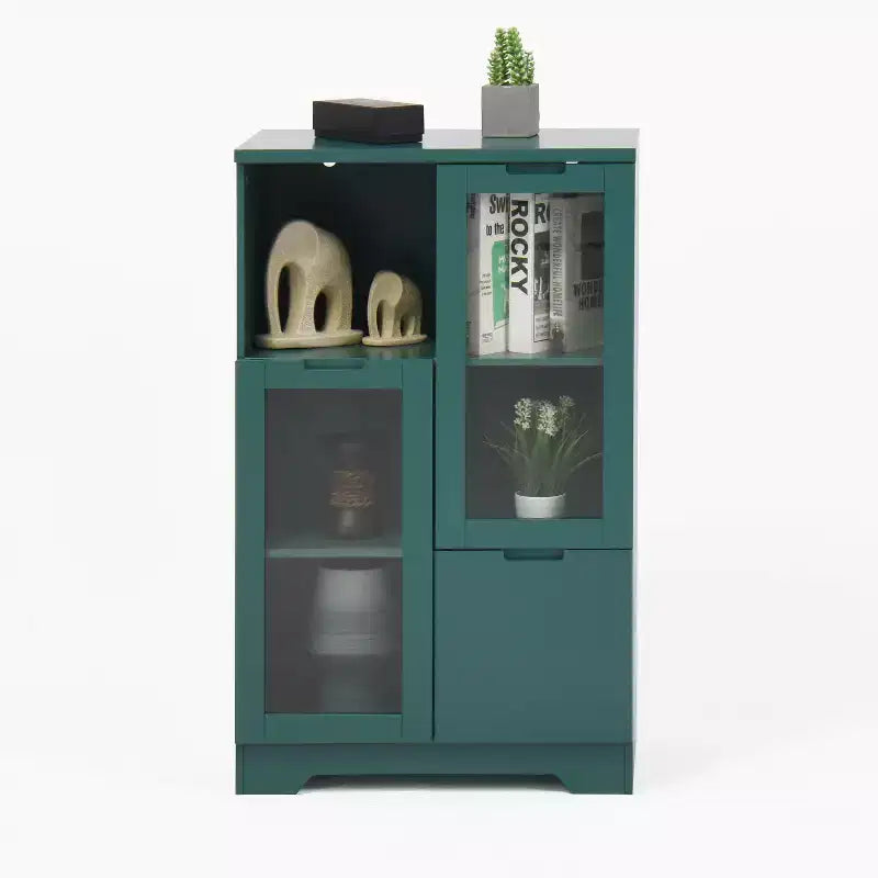 CLIHOME Armoire de rangement peinte à 2 portes avec portes vitrées et tiroir, espace de rangement ouvert