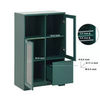 CLIHOME Armoire de rangement peinte à 2 portes avec portes vitrées et tiroir, espace de rangement ouvert