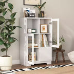 CLIHOME Armoire de rangement peinte à 2 portes avec portes vitrées et tiroir, espace de rangement ouvert