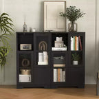 CLIHOME Armoire de rangement peinte à 2 portes avec portes vitrées et tiroir, espace de rangement ouvert