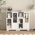 CLIHOME Armoire de rangement peinte à 2 portes avec portes vitrées et tiroir, espace de rangement ouvert