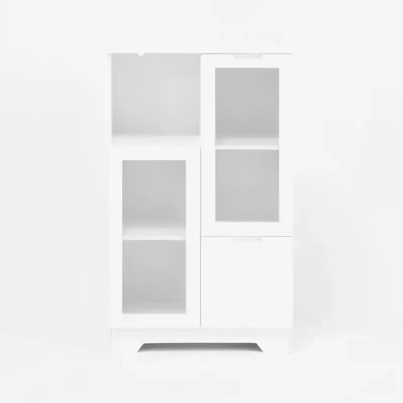 CLIHOME Armoire de rangement peinte à 2 portes avec portes vitrées et tiroir, espace de rangement ouvert