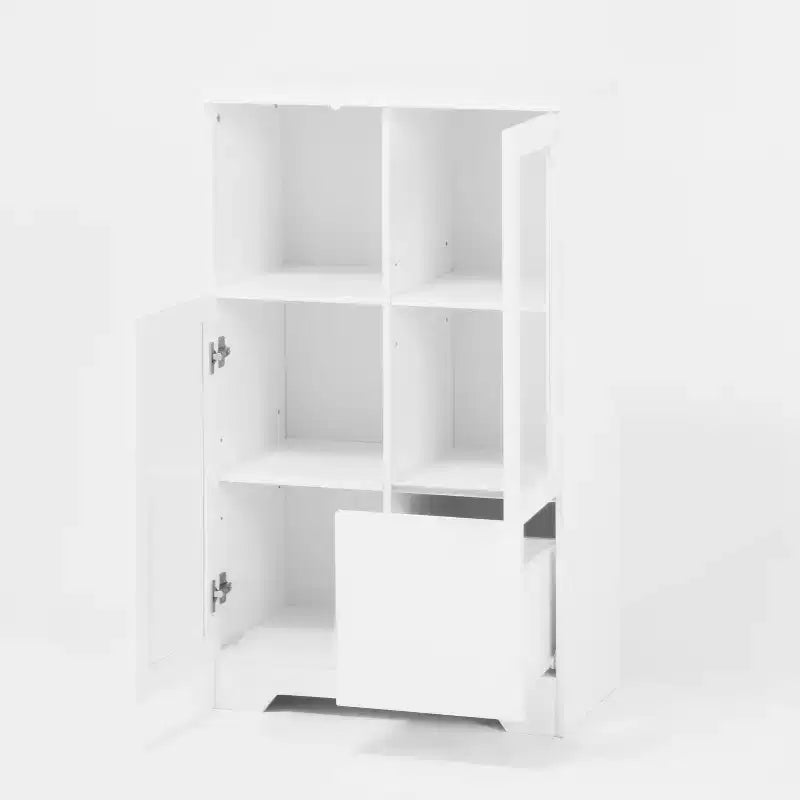 CLIHOME Armoire de rangement peinte à 2 portes avec portes vitrées et tiroir, espace de rangement ouvert