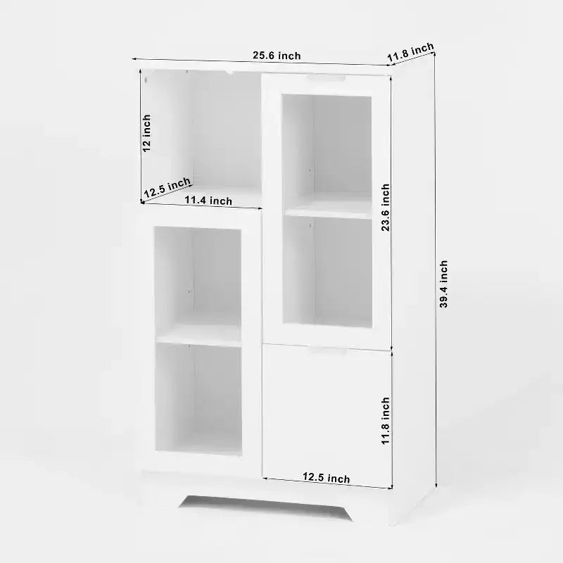 CLIHOME Armoire de rangement peinte à 2 portes avec portes vitrées et tiroir, espace de rangement ouvert