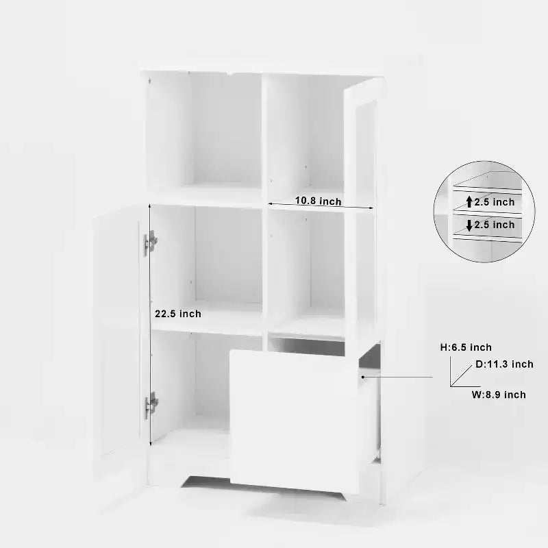 CLIHOME Armoire de rangement peinte à 2 portes avec portes vitrées et tiroir, espace de rangement ouvert