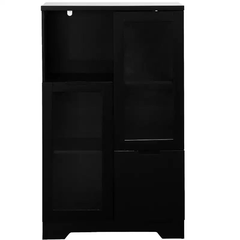 CLIHOME Armoire de rangement peinte à 2 portes avec portes vitrées et tiroir, espace de rangement ouvert