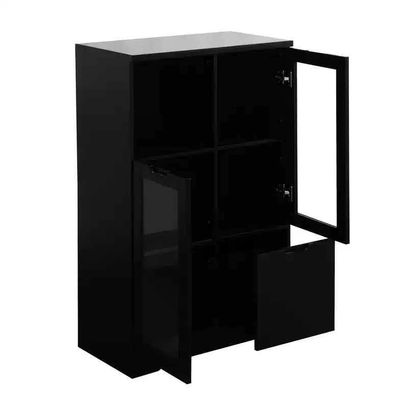CLIHOME Armoire de rangement peinte à 2 portes avec portes vitrées et tiroir, espace de rangement ouvert