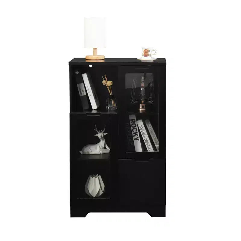 CLIHOME Armoire de rangement peinte à 2 portes avec portes vitrées et tiroir, espace de rangement ouvert