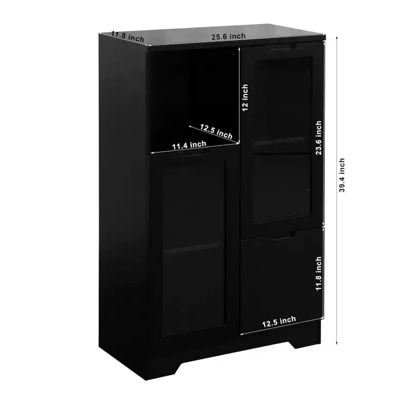 CLIHOME Armoire de rangement peinte à 2 portes avec portes vitrées et tiroir, espace de rangement ouvert