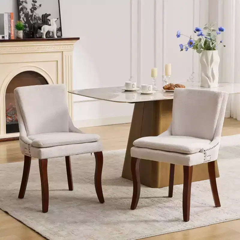 MAYEERTY Chaises de salle à manger modernes - Coussin en chenille double couche, pieds incurvés en bois massif, dossier mi-hauteur, lot de 2