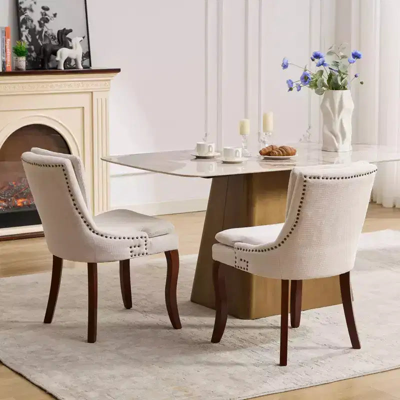 MAYEERTY Chaises de salle à manger modernes - Coussin en chenille double couche, pieds incurvés en bois massif, dossier mi-hauteur, lot de 2