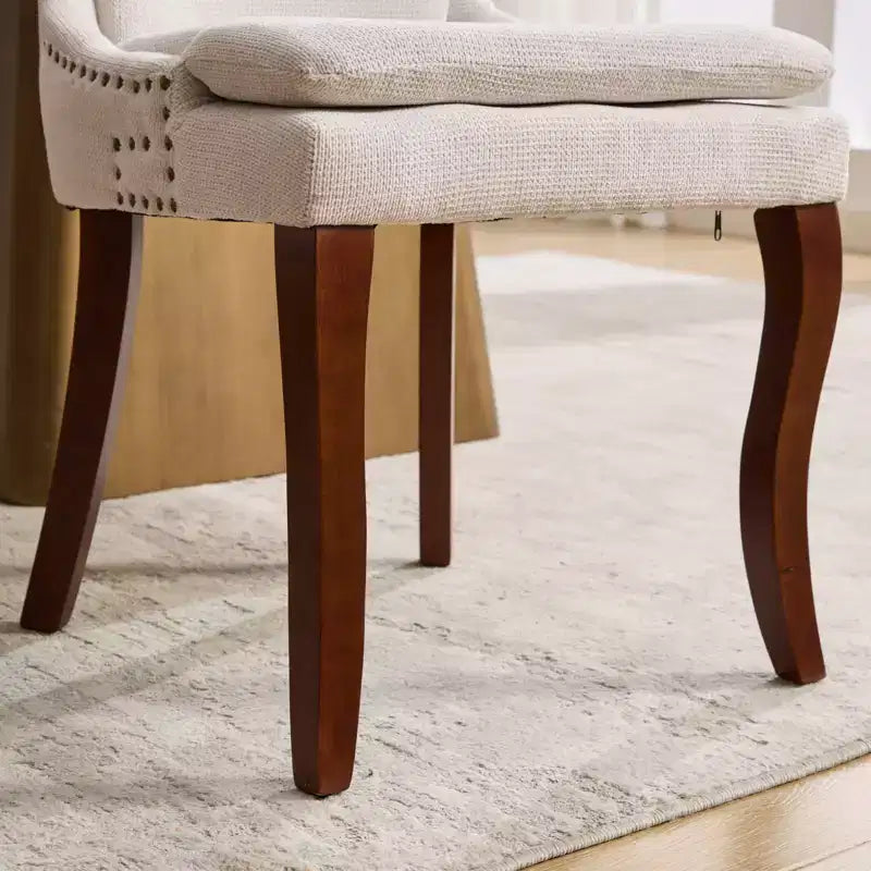 MAYEERTY Chaises de salle à manger modernes - Coussin en chenille double couche, pieds incurvés en bois massif, dossier mi-hauteur, lot de 2
