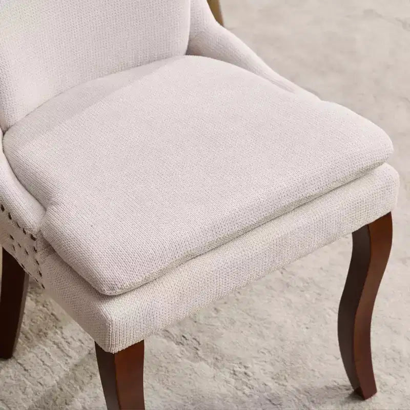 MAYEERTY Chaises de salle à manger modernes - Coussin en chenille double couche, pieds incurvés en bois massif, dossier mi-hauteur, lot de 2