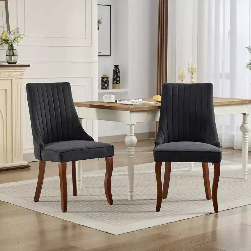 MAYEERTY Chaises de salle à manger modernes - Coussin en chenille double couche, pieds incurvés en bois massif, dossier mi-hauteur, lot de 2