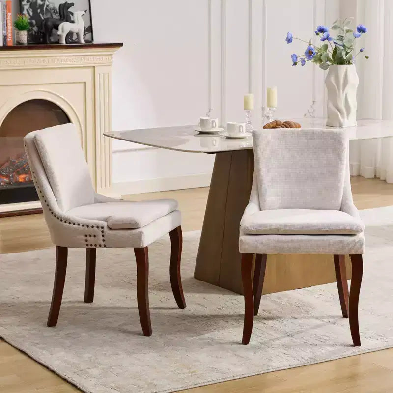 MAYEERTY Chaises de salle à manger modernes - Coussin en chenille double couche, pieds incurvés en bois massif, dossier mi-hauteur, lot de 2