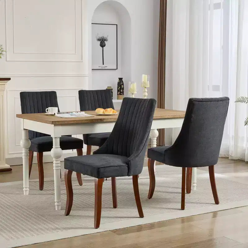 MAYEERTY Chaises de salle à manger modernes - Coussin en chenille double couche, pieds incurvés en bois massif, dossier mi-hauteur, lot de 2