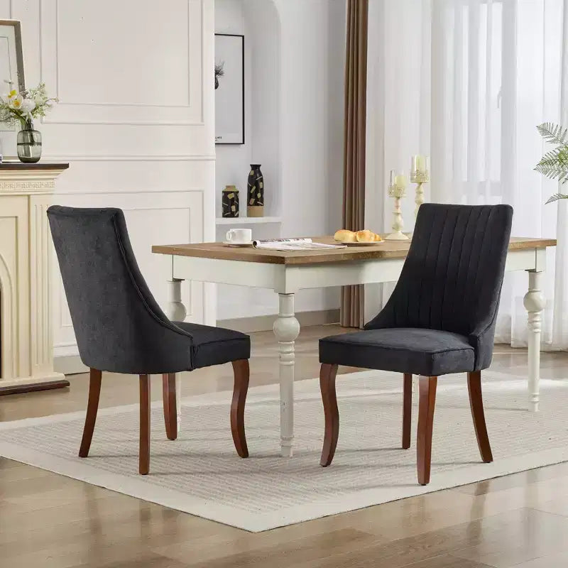 MAYEERTY Chaises de salle à manger modernes - Coussin en chenille double couche, pieds incurvés en bois massif, dossier mi-hauteur, lot de 2