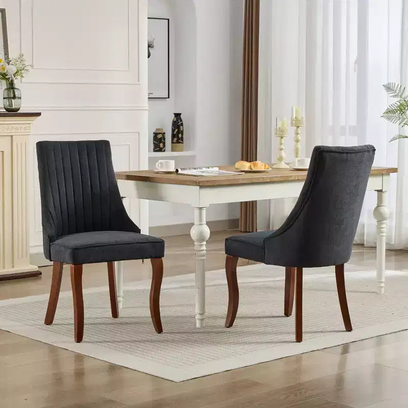 MAYEERTY Chaises de salle à manger modernes - Coussin en chenille double couche, pieds incurvés en bois massif, dossier mi-hauteur, lot de 2