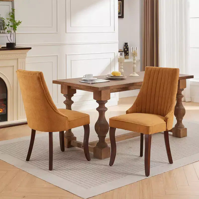 MAYEERTY Chaises de salle à manger modernes - Coussin en chenille double couche, pieds incurvés en bois massif, dossier mi-hauteur, lot de 2