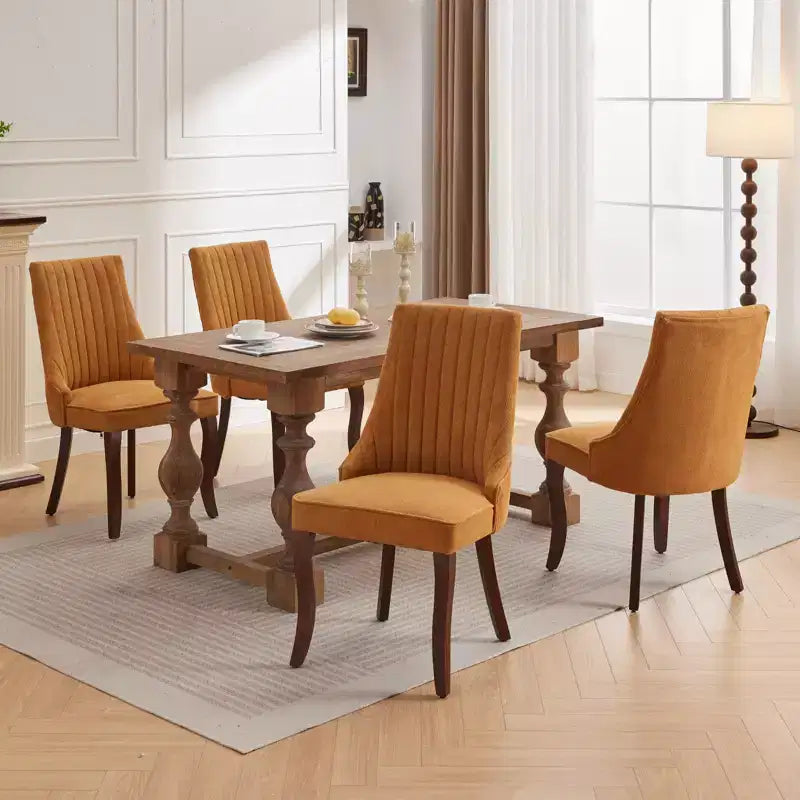 MAYEERTY Chaises de salle à manger modernes - Coussin en chenille double couche, pieds incurvés en bois massif, dossier mi-hauteur, lot de 2