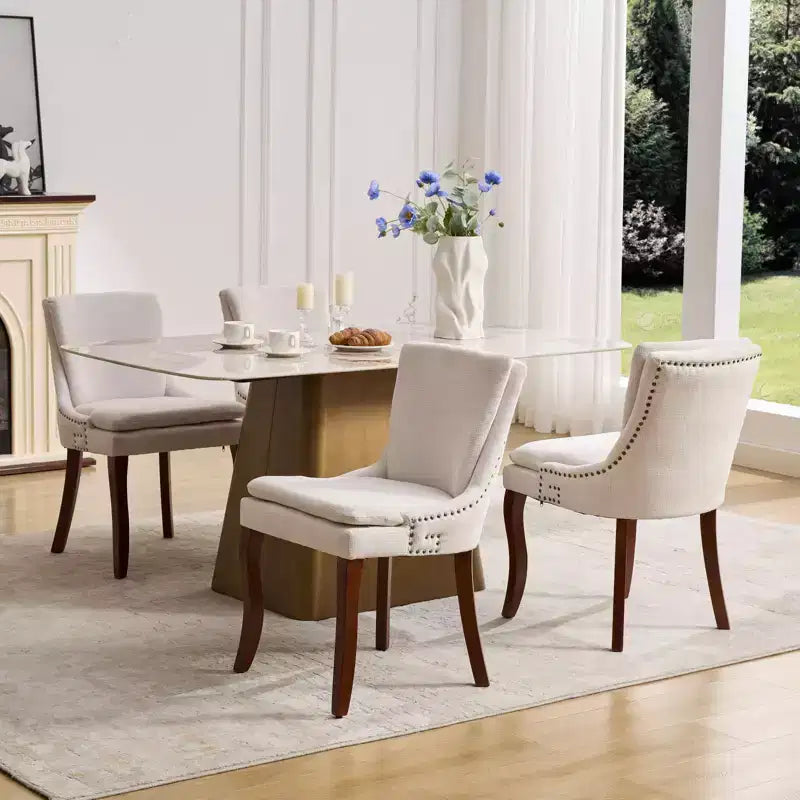 MAYEERTY Chaises de salle à manger modernes - Coussin en chenille double couche, pieds incurvés en bois massif, dossier mi-hauteur, lot de 2