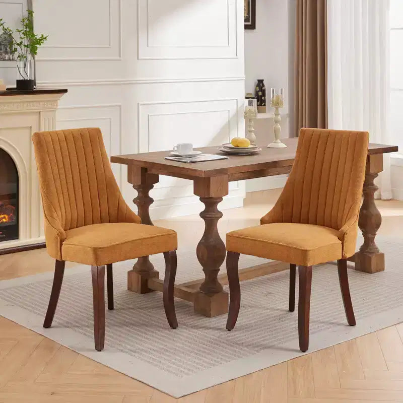 MAYEERTY Chaises de salle à manger modernes - Coussin en chenille double couche, pieds incurvés en bois massif, dossier mi-hauteur, lot de 2