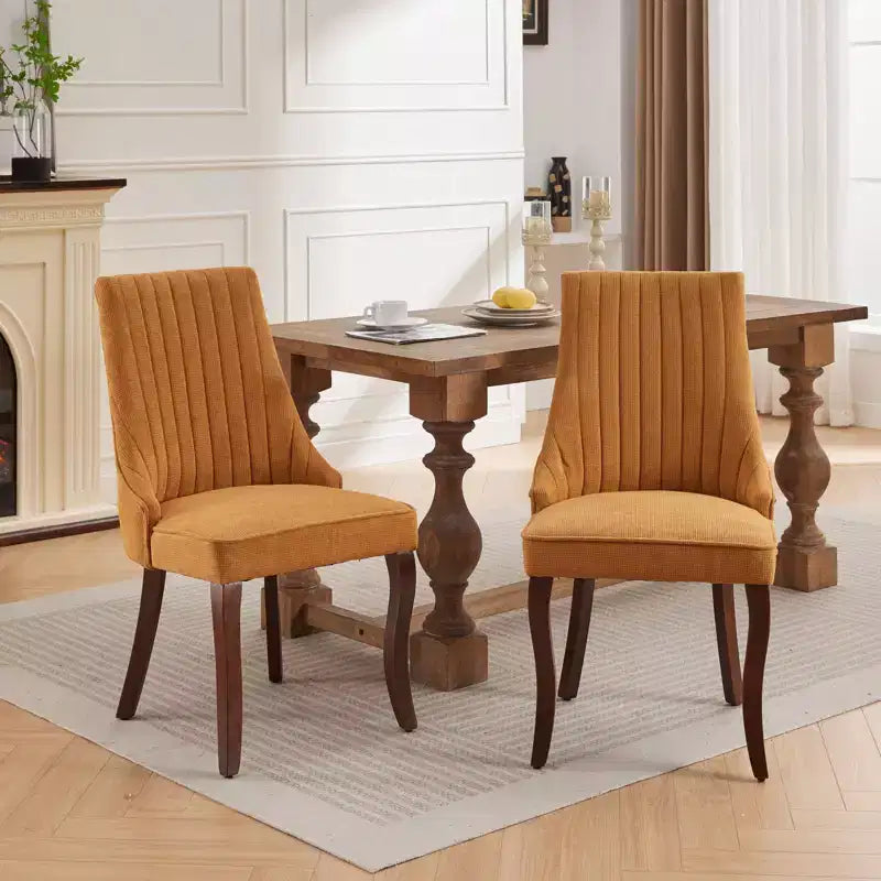 MAYEERTY Chaises de salle à manger modernes - Coussin en chenille double couche, pieds incurvés en bois massif, dossier mi-hauteur, lot de 2