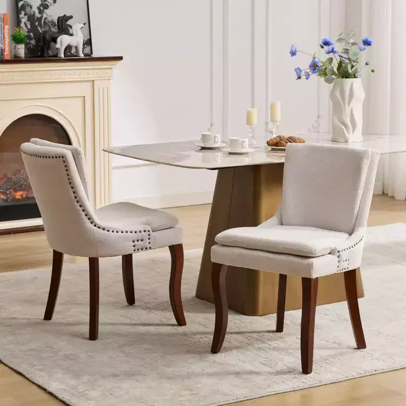 MAYEERTY Chaises de salle à manger modernes - Coussin en chenille double couche, pieds incurvés en bois massif, dossier mi-hauteur, lot de 2