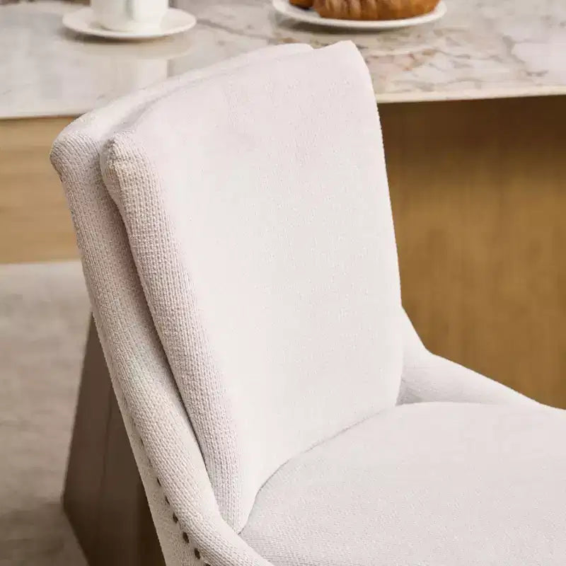 MAYEERTY Chaises de salle à manger modernes - Coussin en chenille double couche, pieds incurvés en bois massif, dossier mi-hauteur, lot de 2