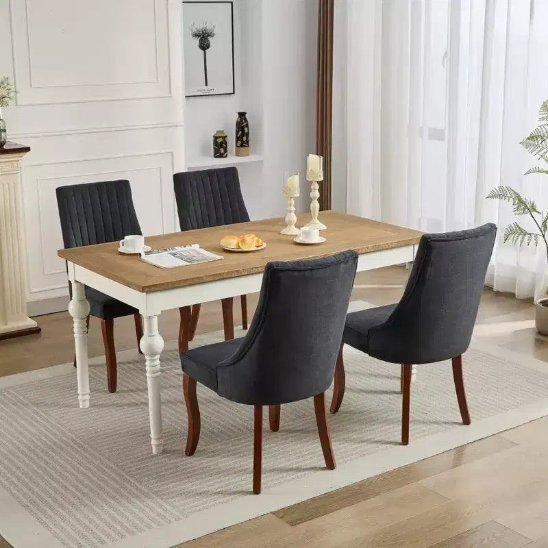 MAYEERTY Chaises de salle à manger modernes - Coussin en chenille double couche, pieds incurvés en bois massif, dossier mi-hauteur, lot de 2