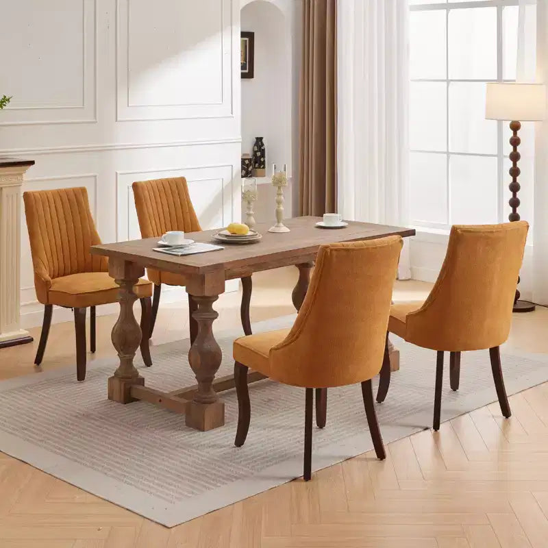 MAYEERTY Chaises de salle à manger modernes - Coussin en chenille double couche, pieds incurvés en bois massif, dossier mi-hauteur, lot de 2