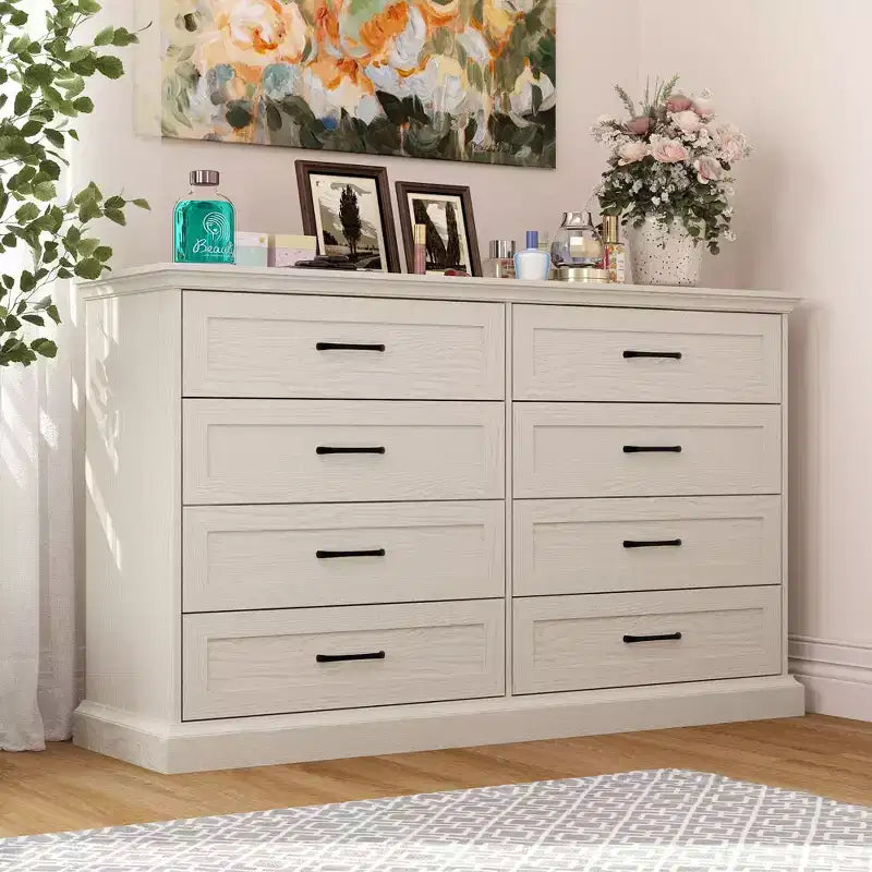 Famapy Commode Vintage à 8 Tiroirs avec Poignées en Métal Noir, Meuble de Rangement à Grande Capacité pour Chambre/Salon